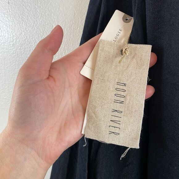 Anthropologie Moon River Sz L Dress NWT Crepe Coastal Mini Beach Vacation Black - Picture 7 of 11